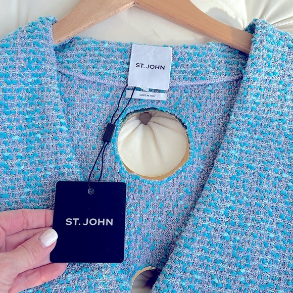 NWT STUNNING $2295.00 ST. JOHN Tweed Grommet Blazer in Lilac/Cornflower, size 2 - Picture 6 of 10